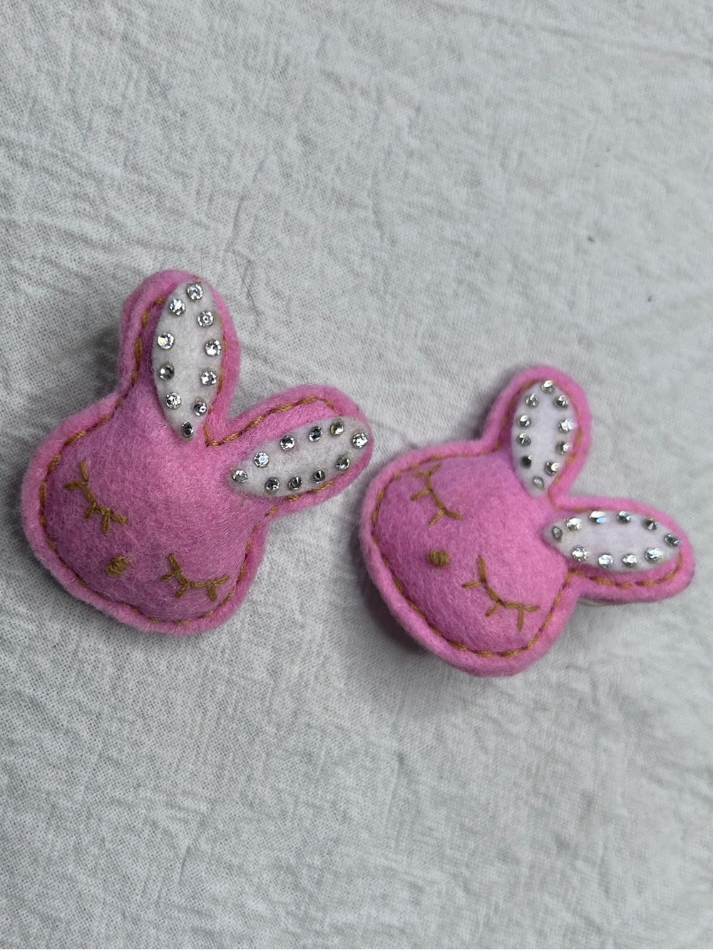Tarina Tarantino- Rare, Vintage Swarovski Crystal Pink Felt Bunny Puff Earrings